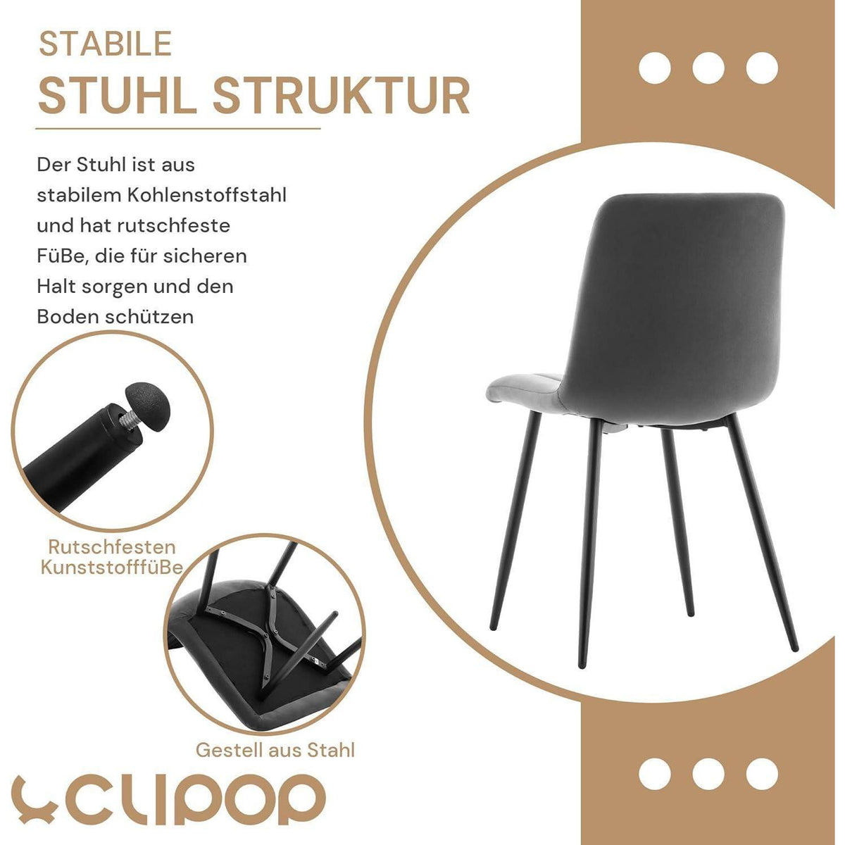 Samt Esszimmerstühle 4er Set Grau – Gepolsterte Küchenstühle