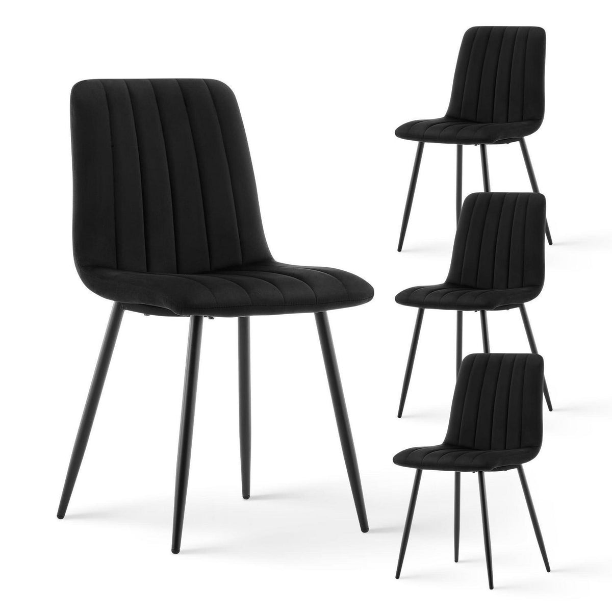Samt Esszimmerstühle 4er Set – Gepolsterte Küchenstühle Schwarz