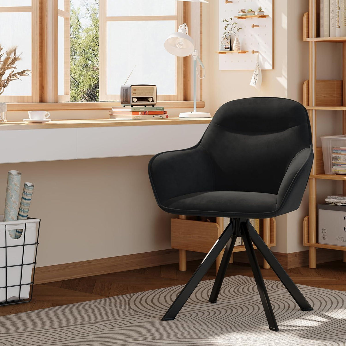 Drehbarer Esszimmerstuhl Set Schwarz – Samt, Armlehne & 360°