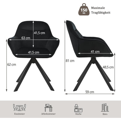 Drehstuhl Esszimmer 4er Set Schwarz mit Armlehne