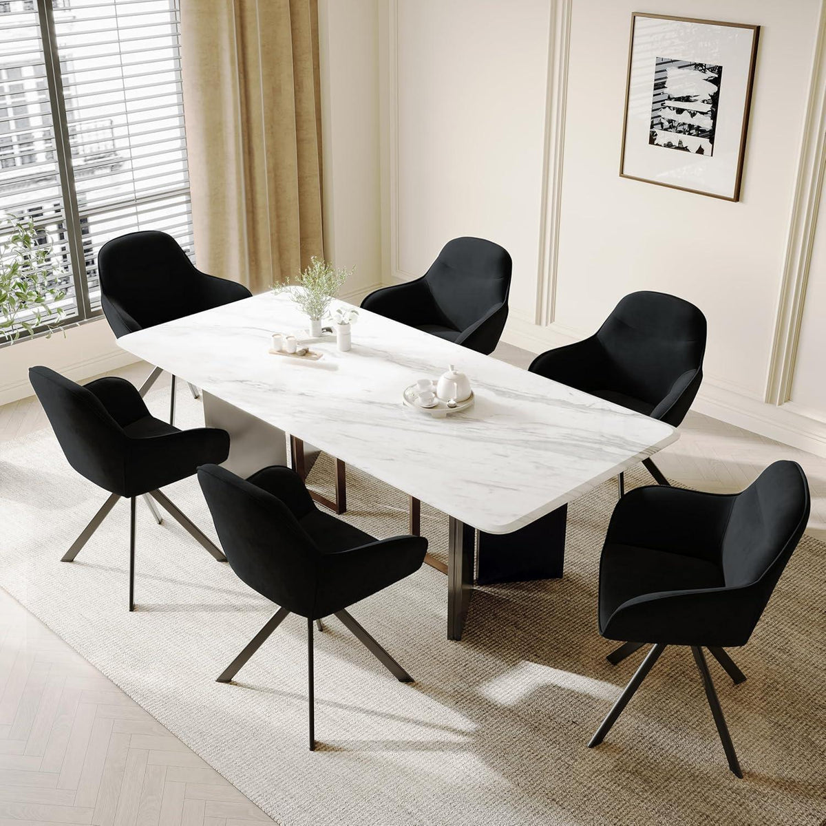 Drehstuhl Esszimmer 4er Set Schwarz mit Armlehne