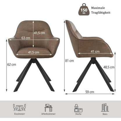 Drehbarer Esszimmerstuhl mit Armlehne – Dunkelbraun, 4er Set