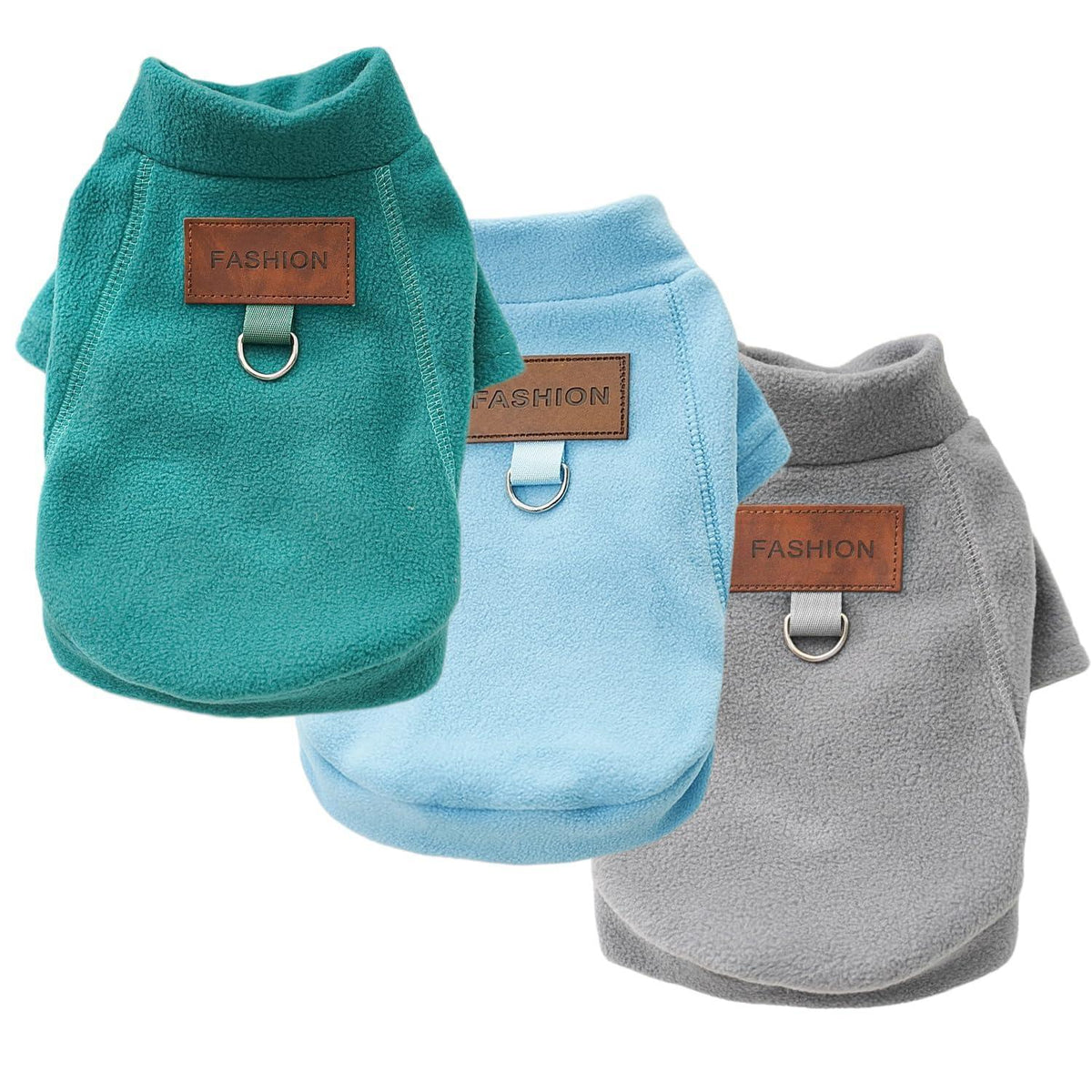 2er/3er Fleece Hundepullover – Warmer Rollkragen Sweater für kleine Hunde (Grau, Grün, Blau, S)