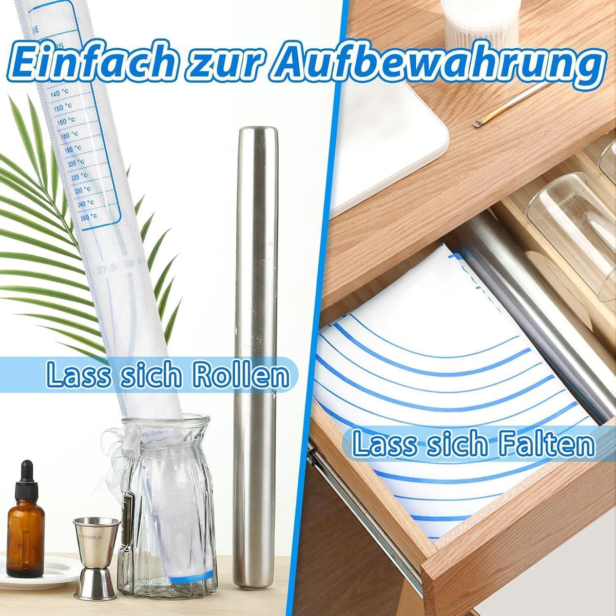Silikon Backmatte 60x40 cm mit Messung, antihaft & rutschfest, blau