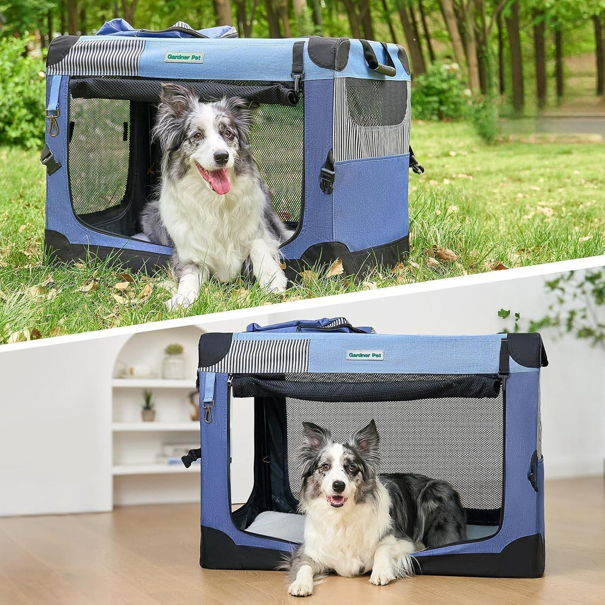 Faltbare Hundebox mit Tragegriffen & Decke – Blau, 66x48x48cm