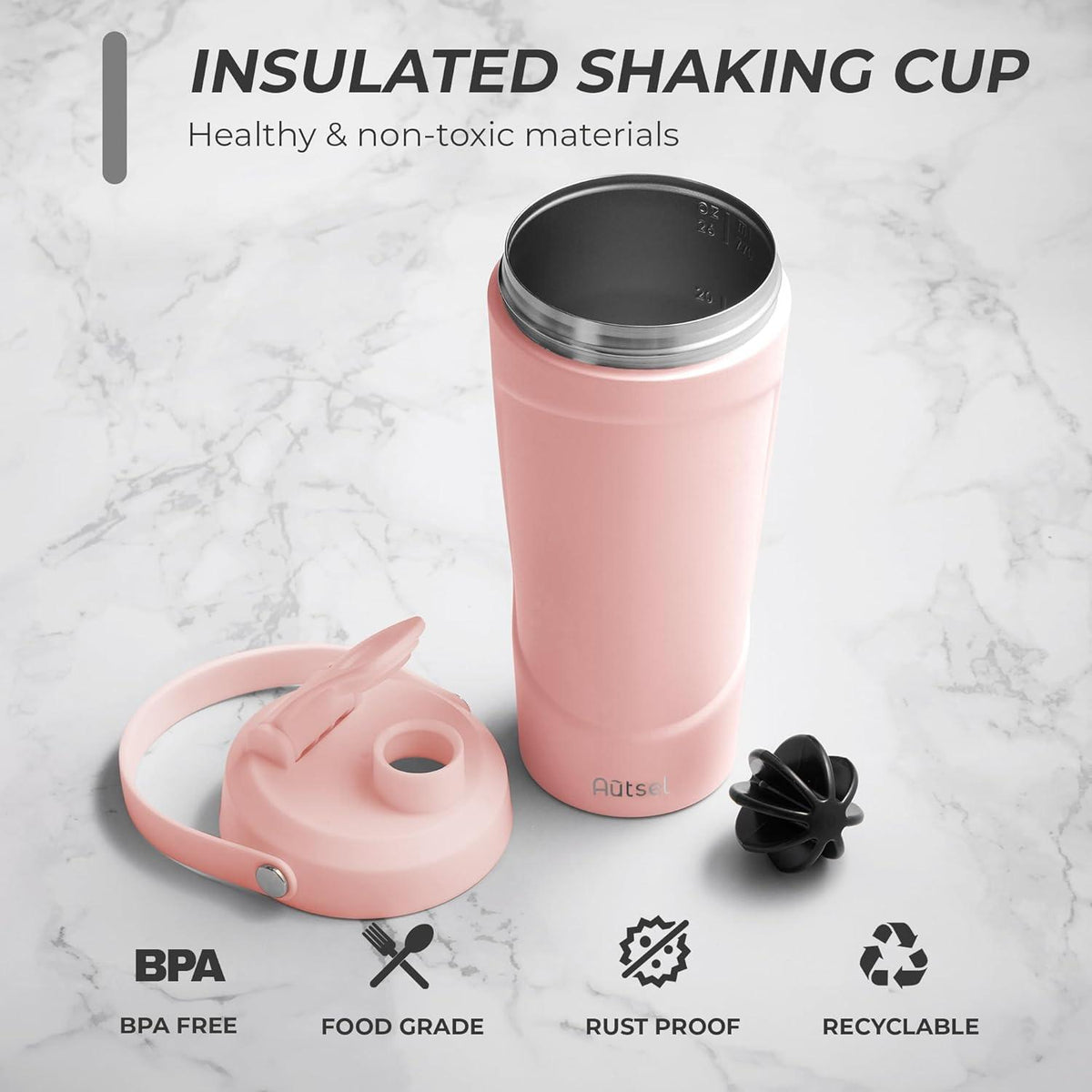 Protein Shaker Edelstahl 750ml Isolierthaker mit Kugel BPA frei