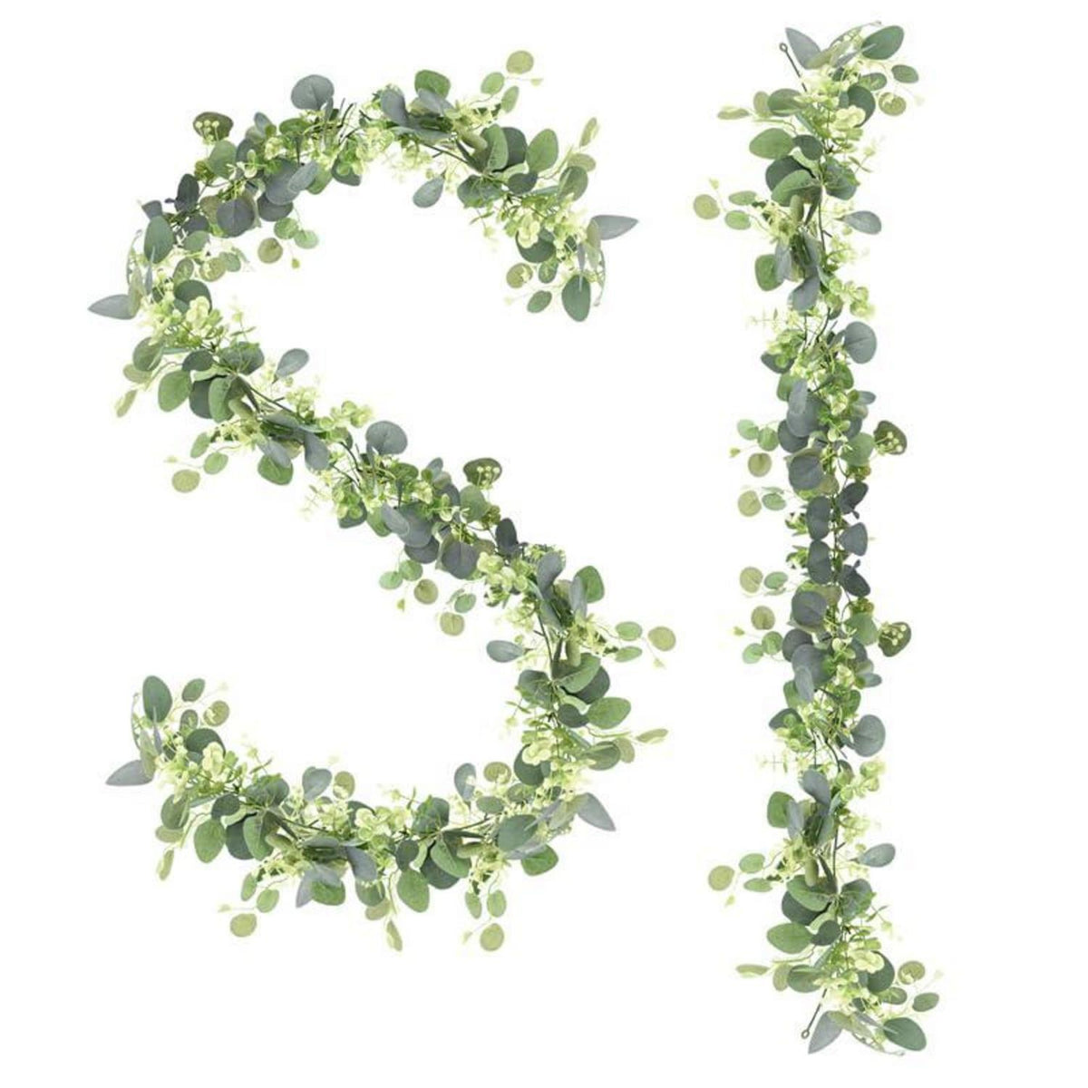 2x Eukalyptus Girlande 180cm – Grüne Blätter & Blüten Deko
