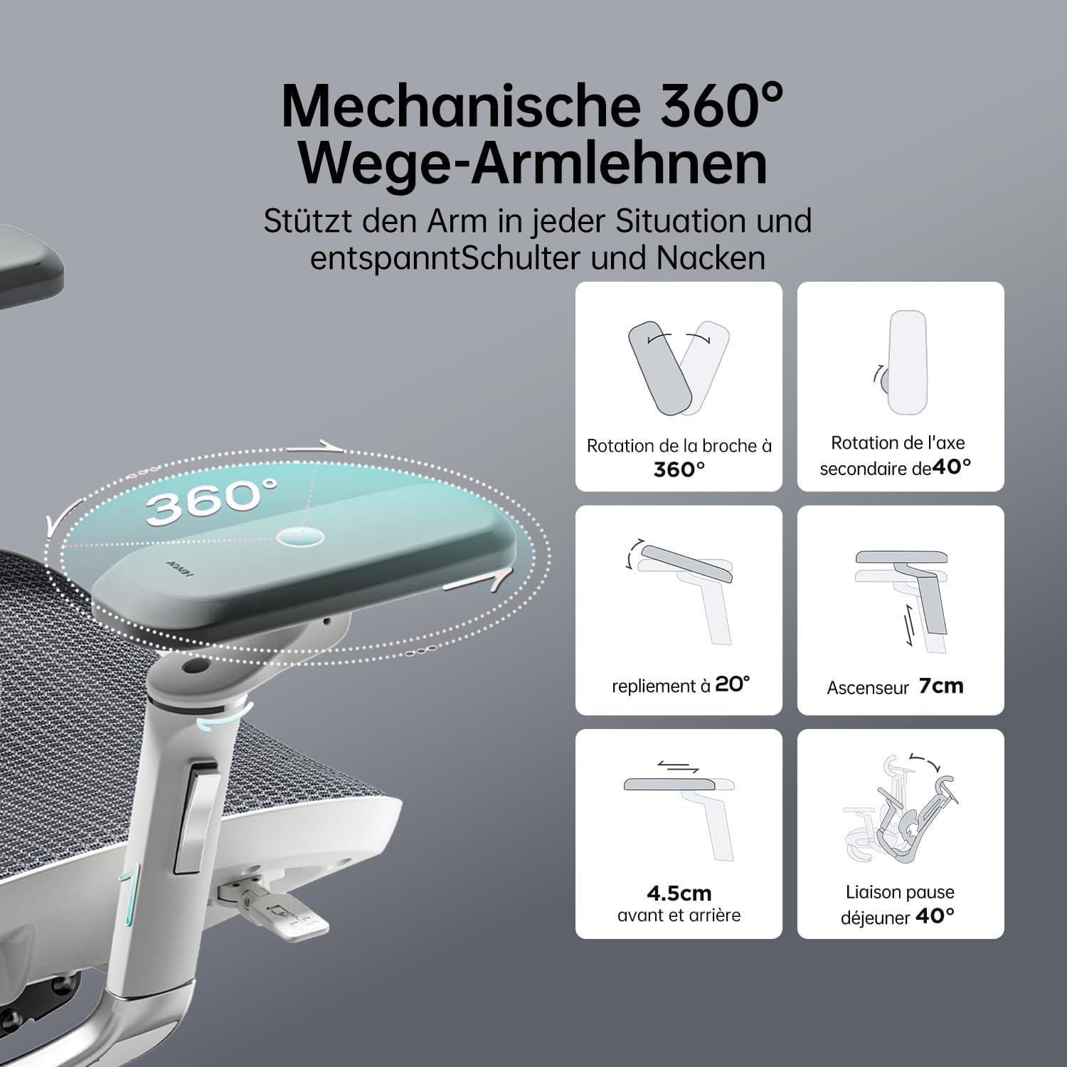 Hbada E3 Ultra Ergonomischer Bürostuhl 3-Zonen-Lendenstütze Grau