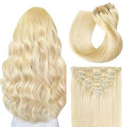 Echthaar Clip-In Extensions Gerade #613 Bleichblond 22 Zoll