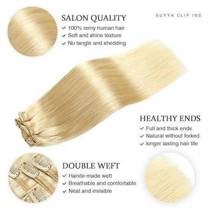 Echthaar Clip-In Extensions Gerade #613 Bleichblond 22 Zoll