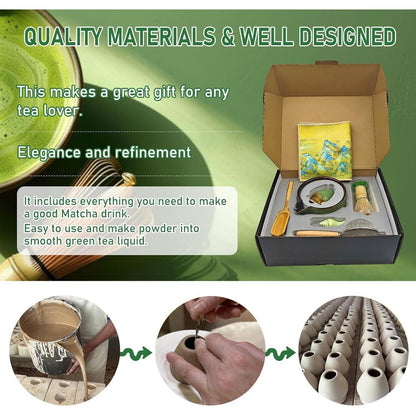 9-teiliges Matcha Tee Set mit Besen & Schale