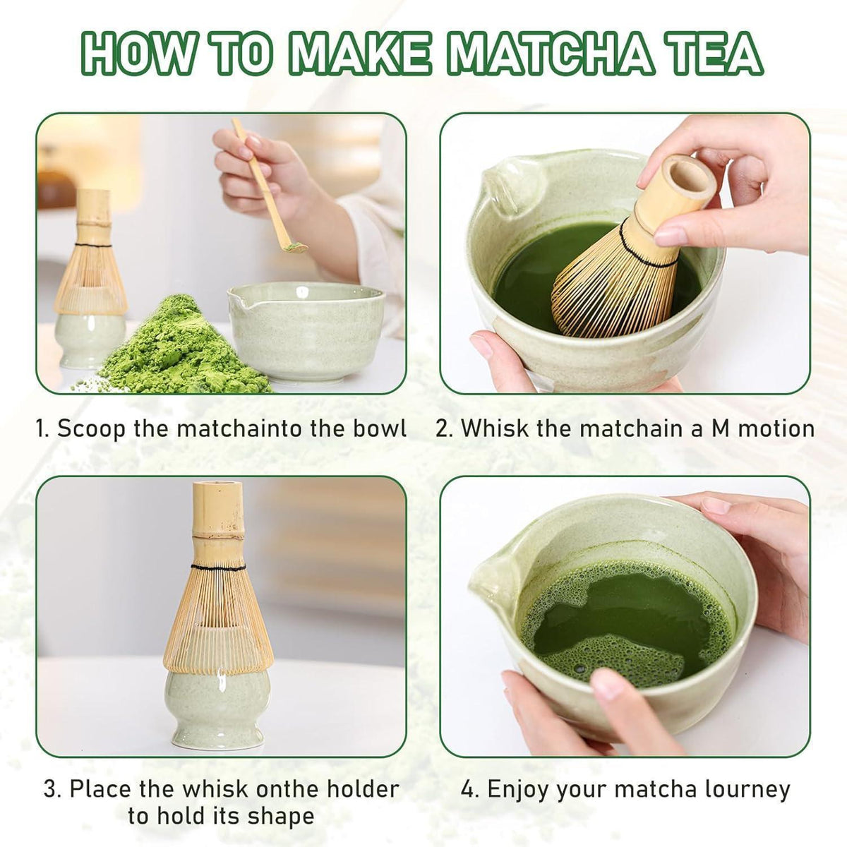 9-teiliges Matcha Tee Set mit Besen & Schale