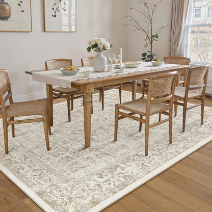 Vintage Teppich Hellbraun 150x210cm Waschbar Wohnzimmer Teppich