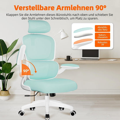 Ergonomischer Bürostuhl mit Klapparmlehnen, Lendenstütze