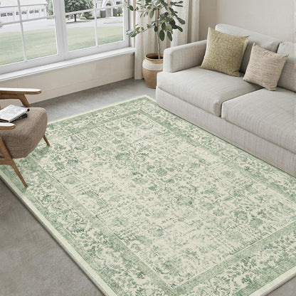 Vintage Teppich Grün 150x210cm Waschbar – Wohnzimmer Teppich