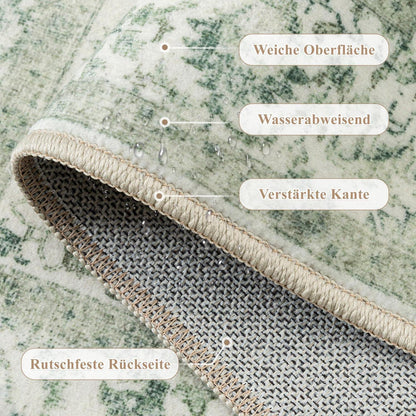 Vintage Teppich Grün 90x150cm Waschbar – Wohnzimmer Teppich