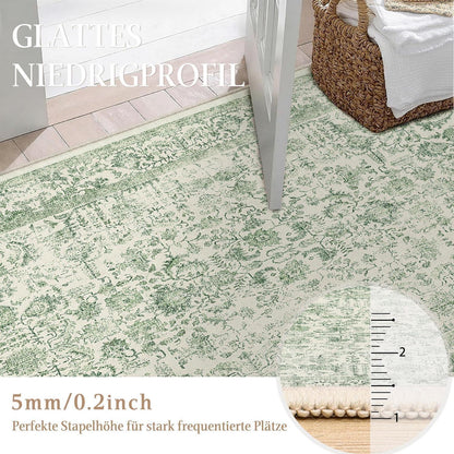 Vintage Teppich Grün 90x150cm Waschbar – Wohnzimmer Teppich