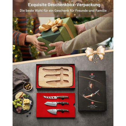 4-teiliges Käsemesser Set mit Roteiche Brett & Edelstahl