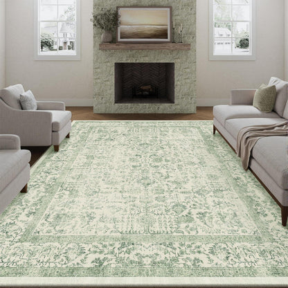 Vintage Teppich Grün 240x300cm Waschbar – Wohnzimmer Teppich