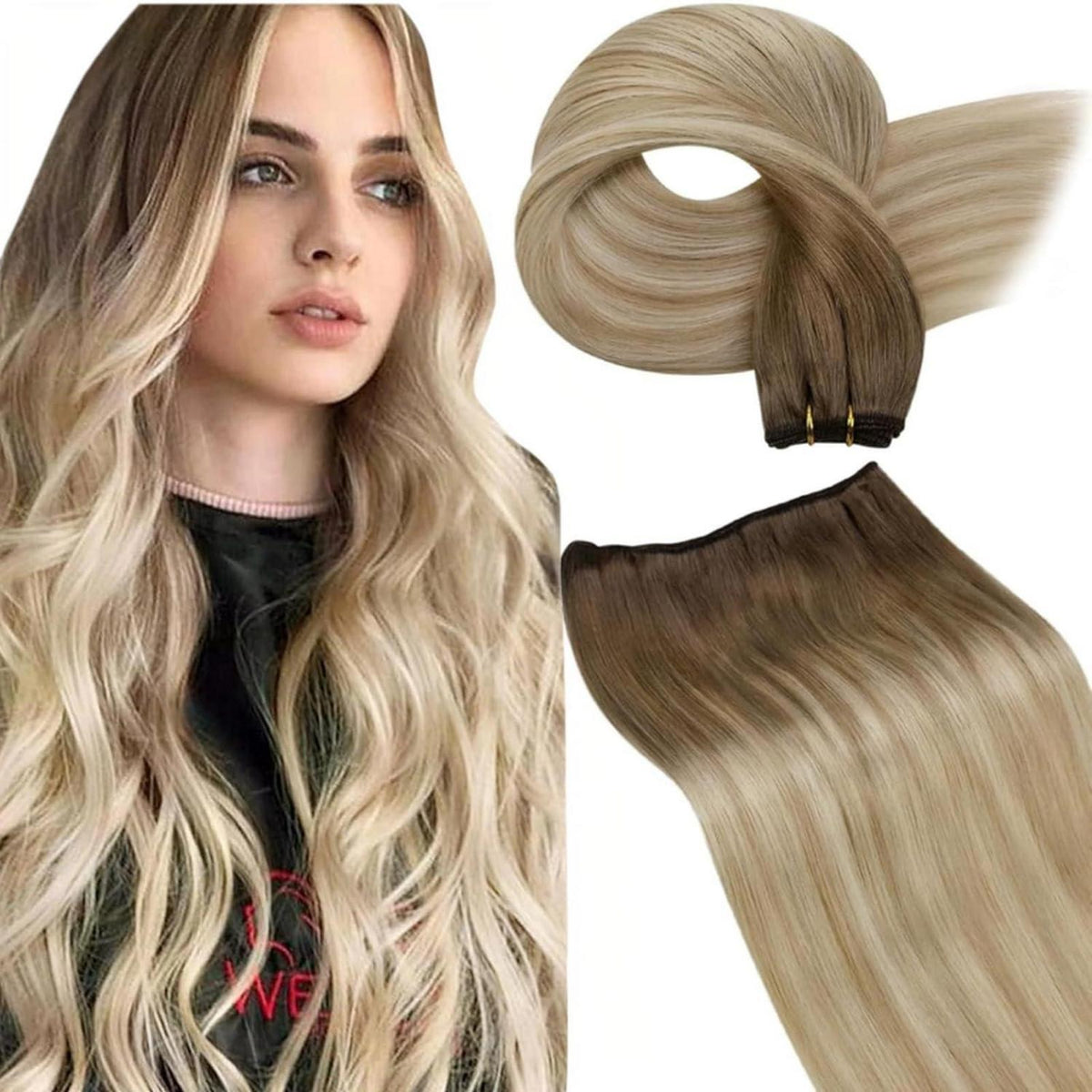 Echthaar Tressen Ombre Blond – Sew-in Weft 45cm