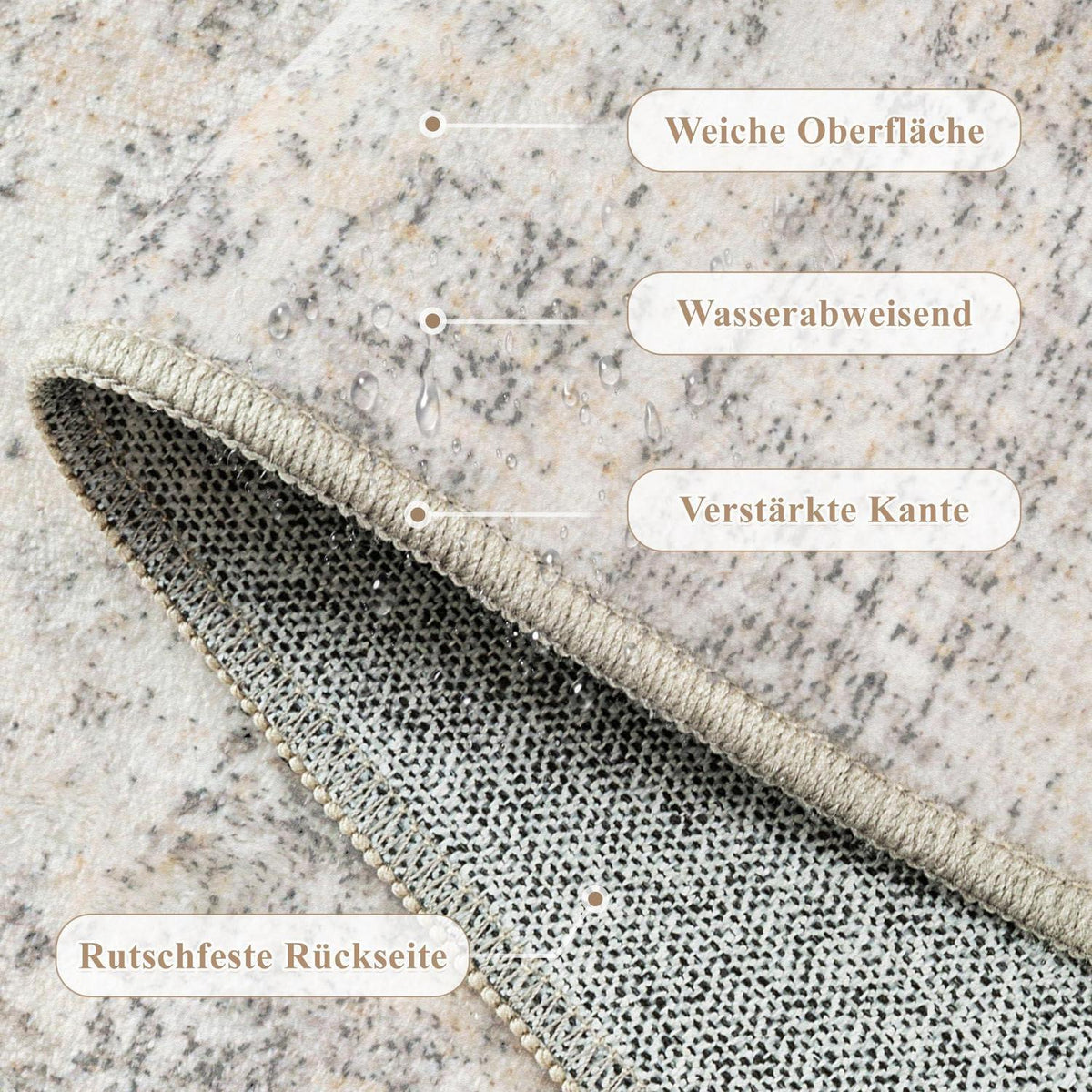 Beiger Grau Teppich Wohnzimmer 150x210cm Waschbar & Rutschfest