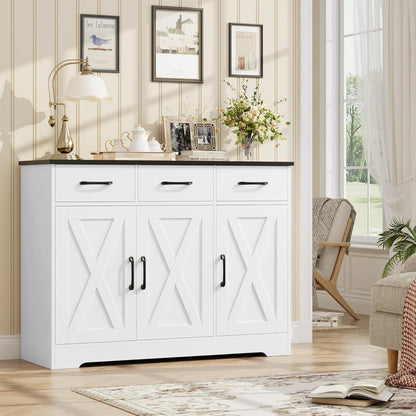 Sideboard mit Schubladen & Türen – Küchenschrank Weiß & Schwarz