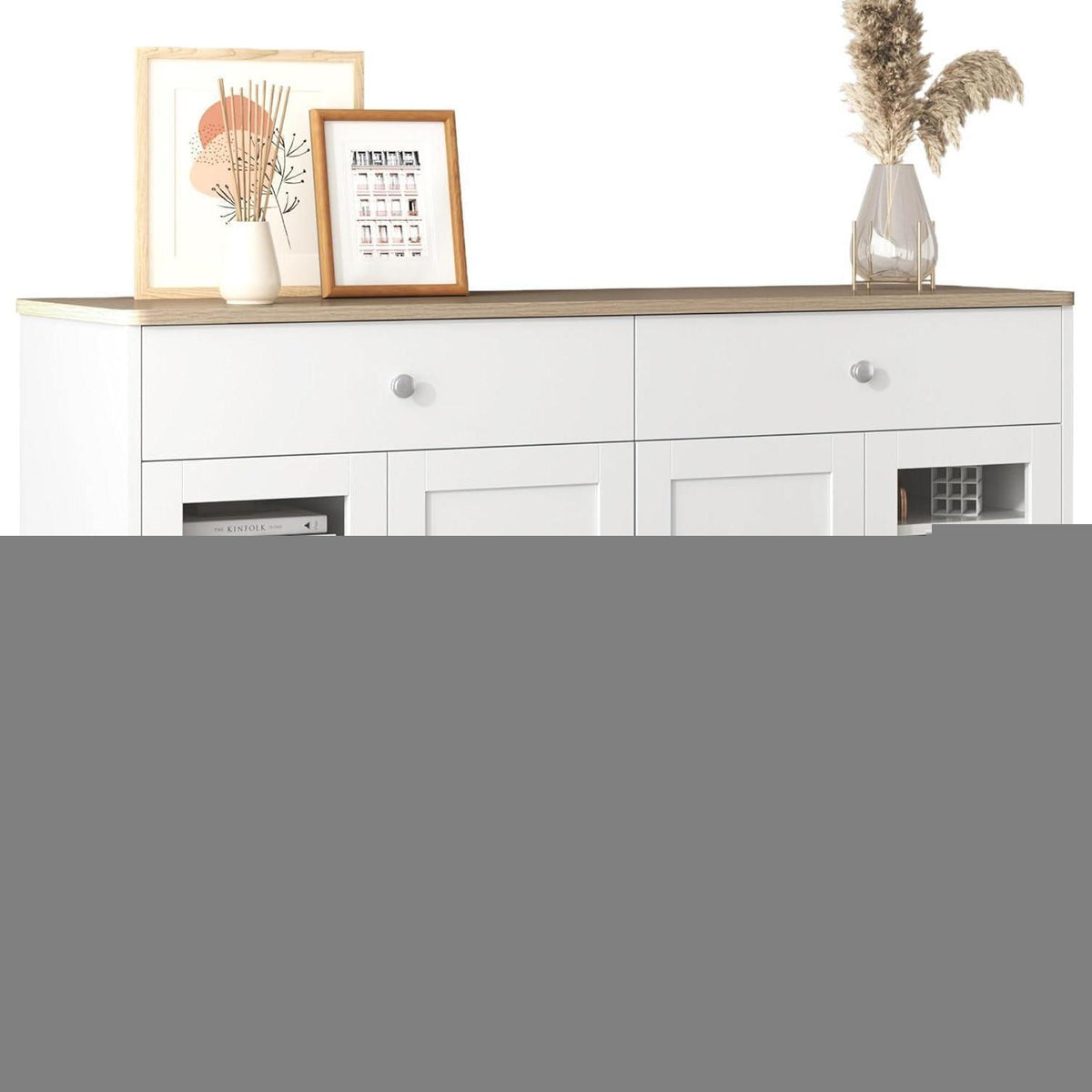 Weißes Sideboard mit Glastüren & Schubladen – 120x37x80cm