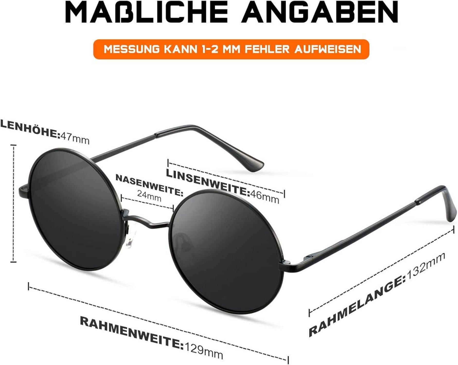 Vintage Hippie Sonnenbrille Polarisiert Rund UV400