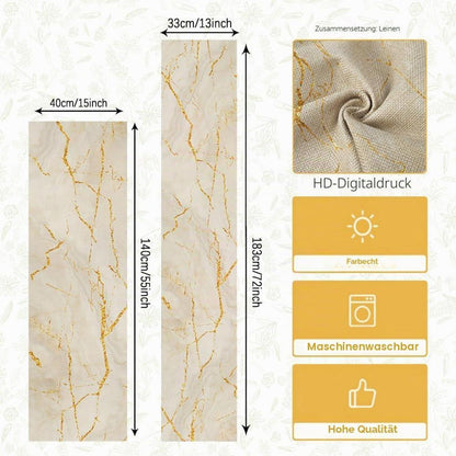 Moderner Tischläufer Leinen Weiß Gold 40x180 cm Marmor Optik