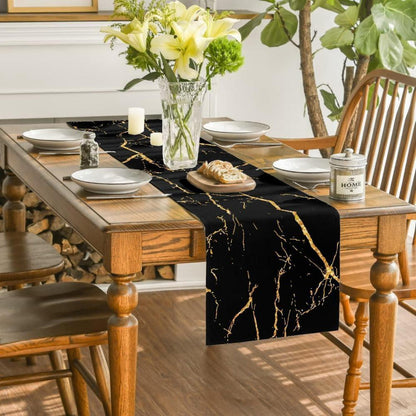 Tischläufer Leinen Polyester 140x40 Schwarz Gold Modern