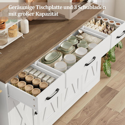 Sideboard 140cm mit Schubladen & Regalen – Weiß & Braun