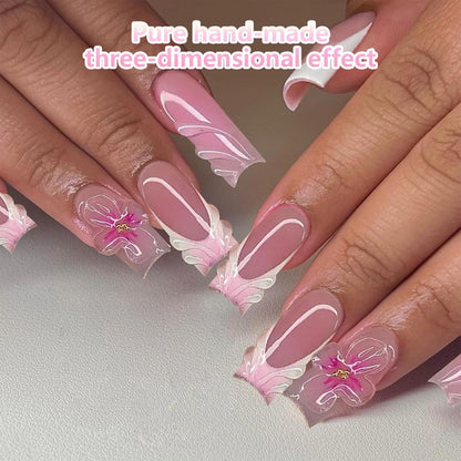24er Set Rosa Press on Nails Mittel Quadratisch 3D Acrylnägel mit