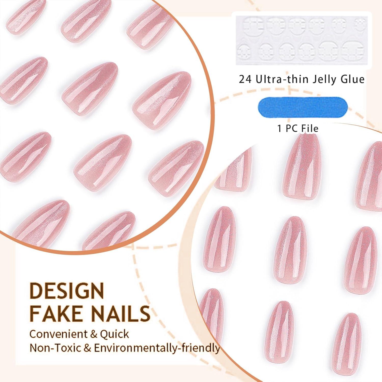 24er Pack Rosa Glitzer Mandel Press on Nägel Set Nagelüberzüge