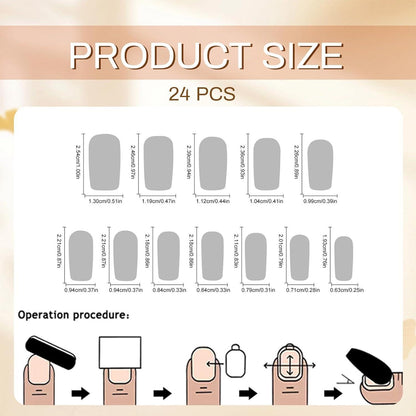 Square French Tip Press on Nails mit Strass und Schleife, 24