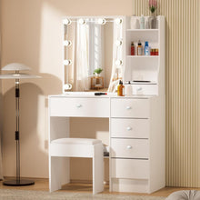 Schminktisch mit Spiegel und Hocker weiß LED-Licht 80x34x130cm