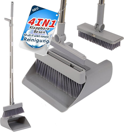 4-in-1 Besen Schaufel Set mit langem Stiel Grau