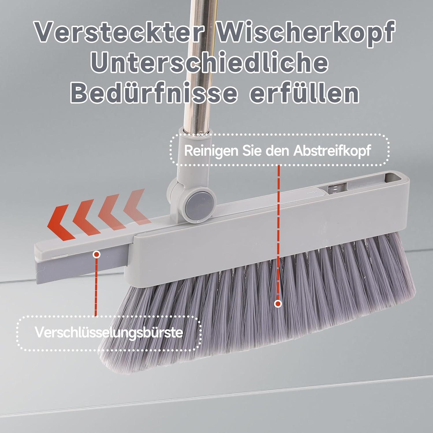 4in1 Besen Set mit kehrschaufel und langem stiel - Selbstreinigende Borsten - Platzsparend - Hochwertige Materialien - Multifunktional