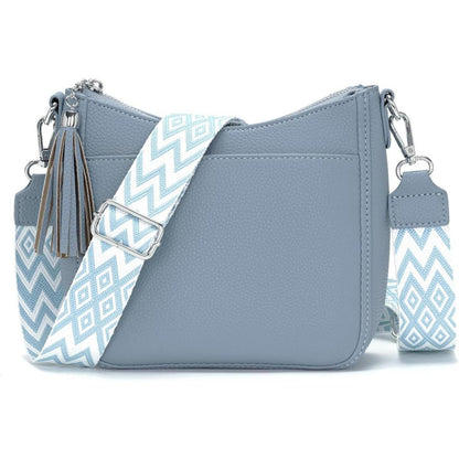 Kleine Umhängetasche Damen Mittelgroß Graublau Vegan-Leder