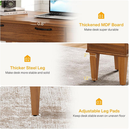 Schreibtisch mit 3 Schubladen – Braun, 120x60cm, Bauernhausstil