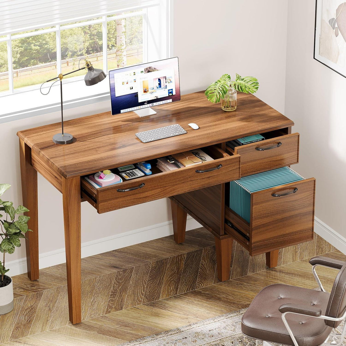 Schreibtisch mit 3 Schubladen – Braun, 120x60cm, Bauernhausstil