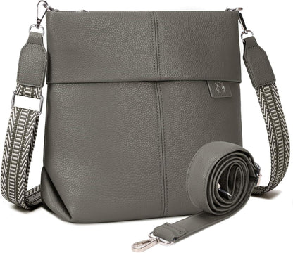 Umhängetasche Damen Mittelgroß Handtasche Crossbody Bag PU Leder 2