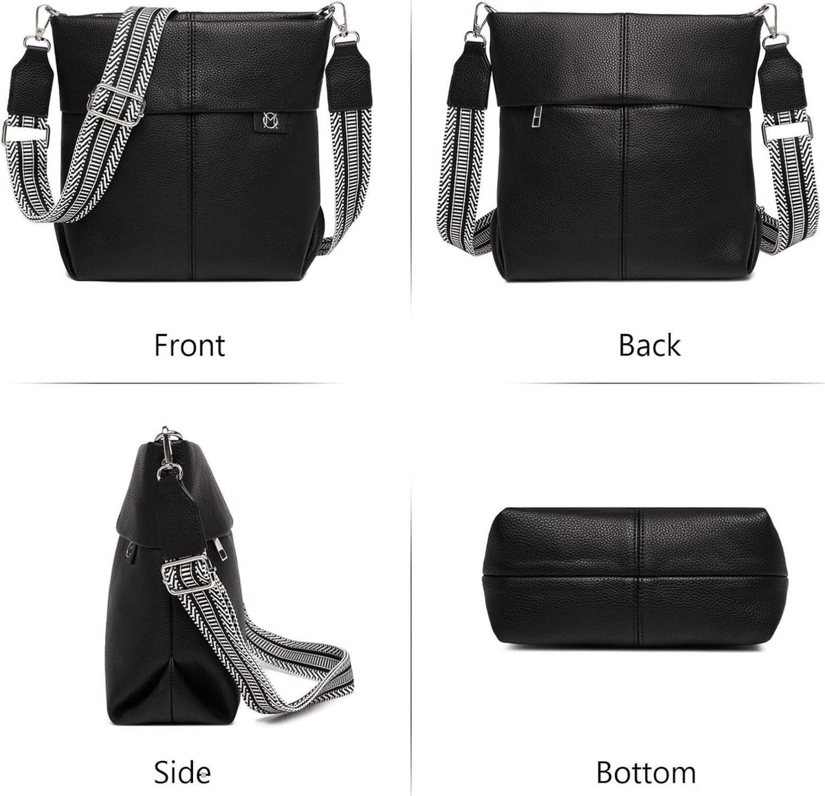 Damen Umhängetasche Mittelgroß PU Leder Crossbody Tasche 2 Gurt Multiuse