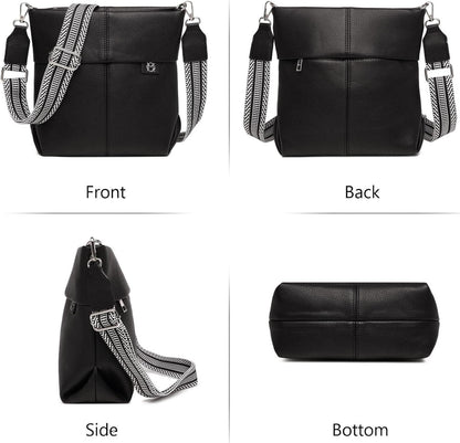Damen Umhängetasche Mittelgroß PU Leder Crossbody Tasche 2 Gurt Multiuse