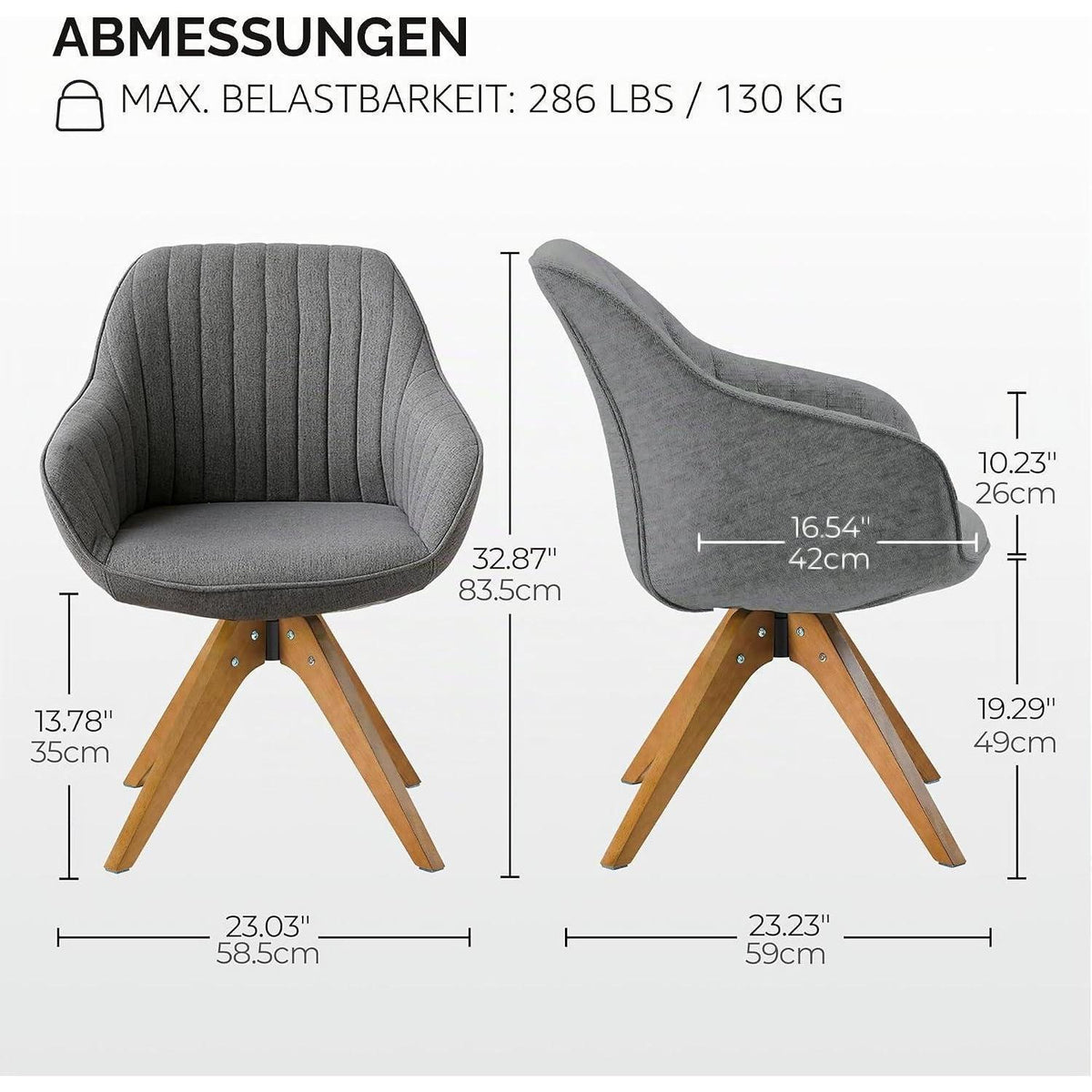 Graue Samt Esszimmerstühle 2er Set mit Armlehnen & Drehsitz