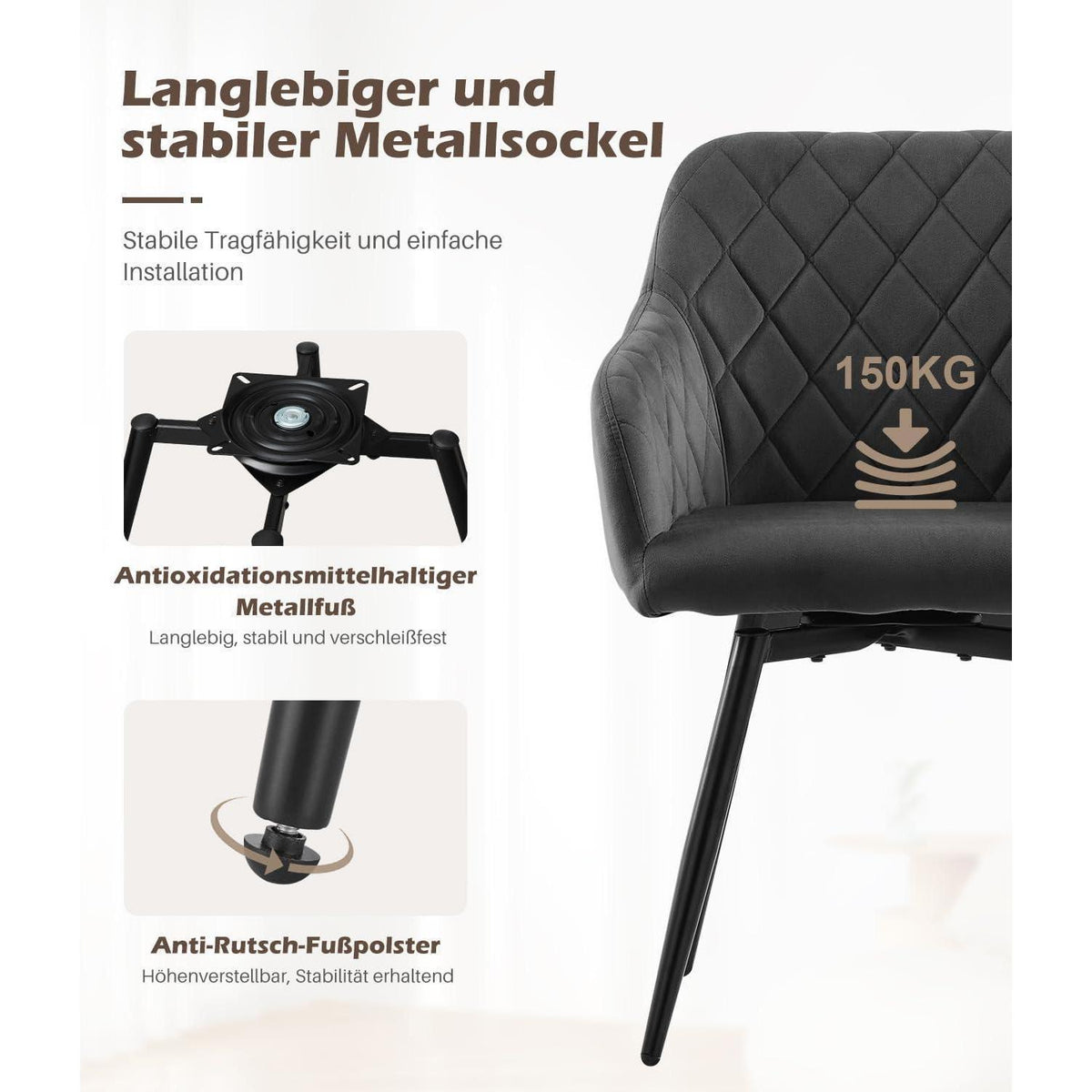 Drehbare Esszimmerstühle Set 4 – Samt, Grau