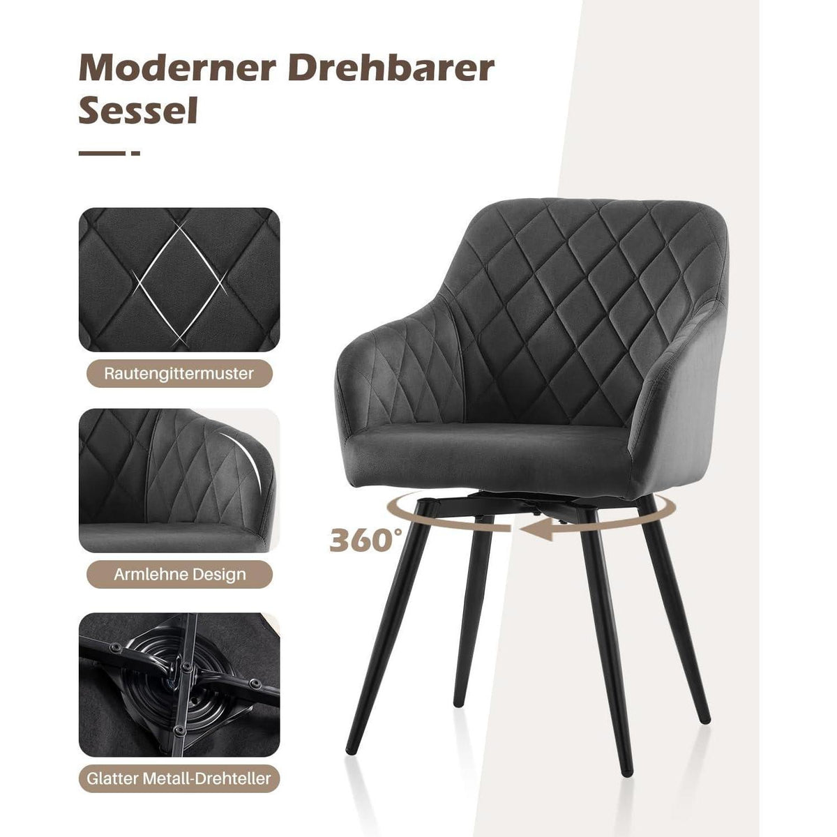Drehbare Esszimmerstühle Set 4 – Samt, Grau