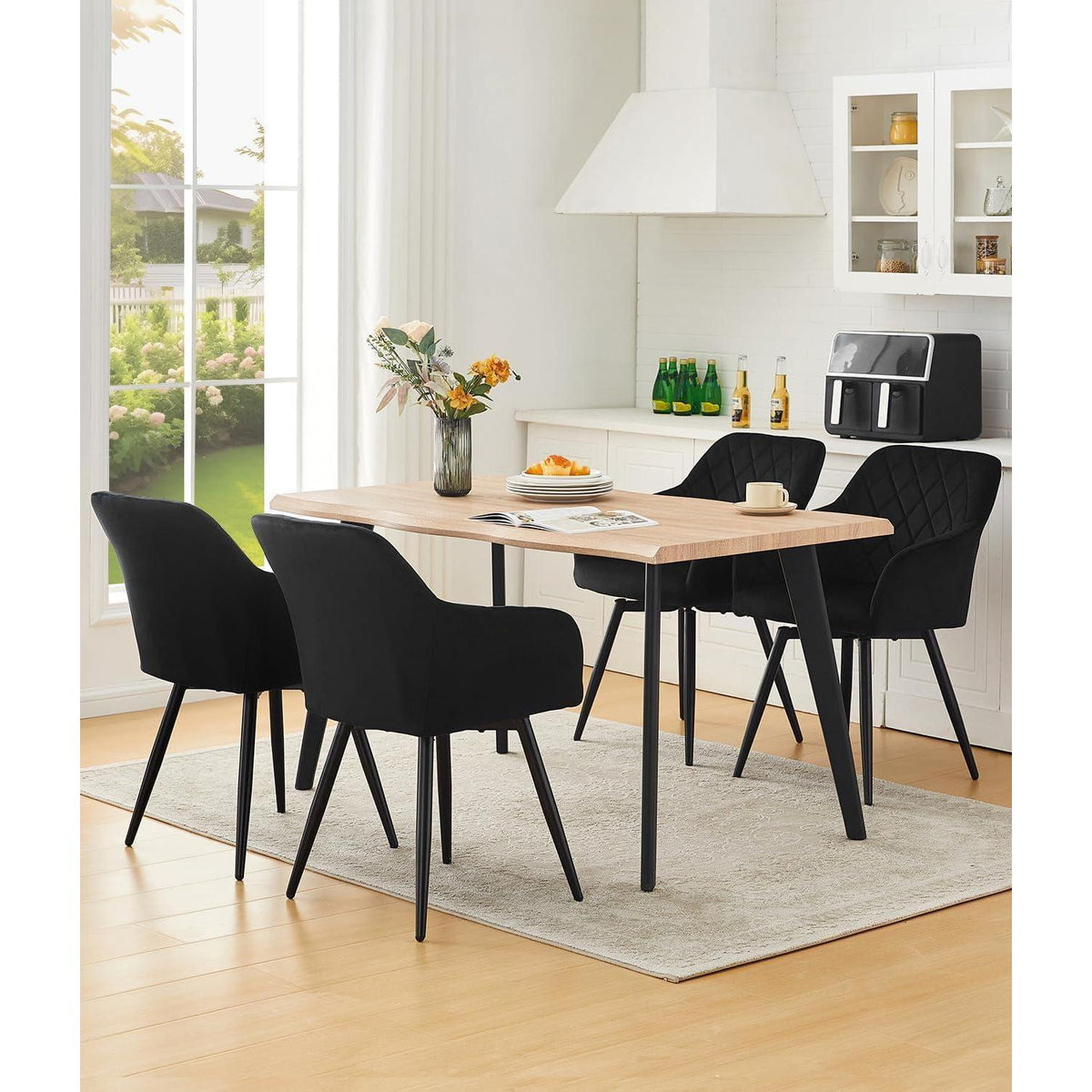 Drehbare Esszimmerstühle Set 2 | Samt, Metallbeine, Modern