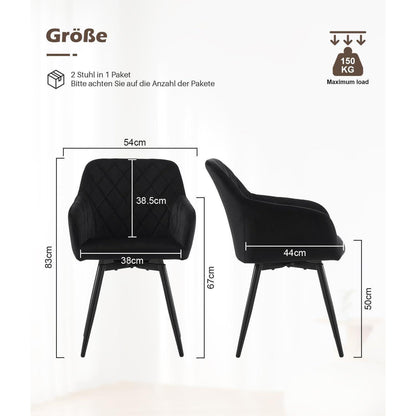 Drehbare Esszimmerstühle Set 2 | Samt, Metallbeine, Modern