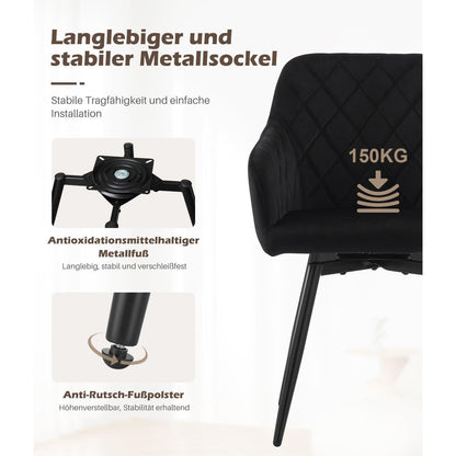 Drehbare Esszimmerstühle Set 2 | Samt, Metallbeine, Modern