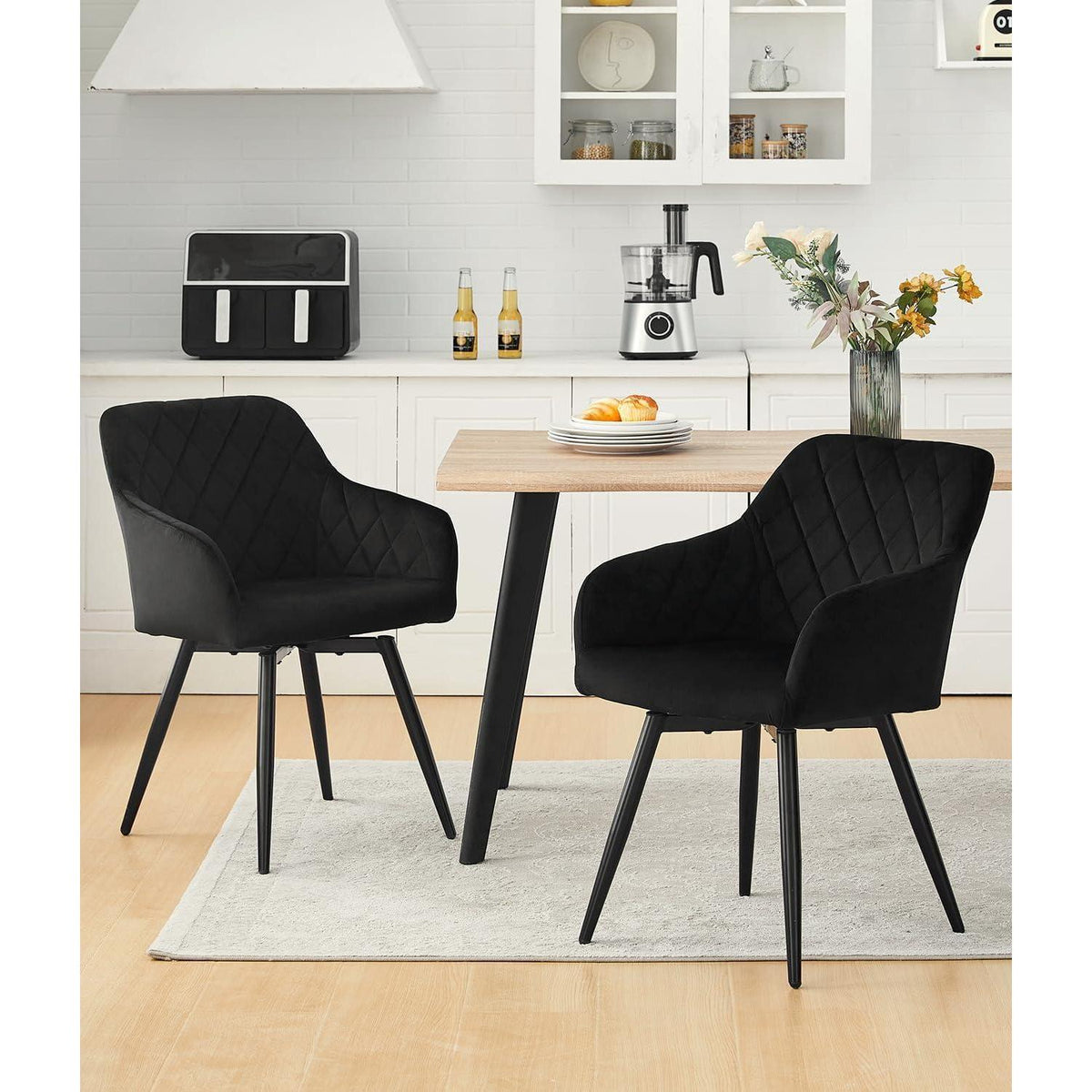 Drehbare Esszimmerstühle Set 4er – Samt, Schwarz